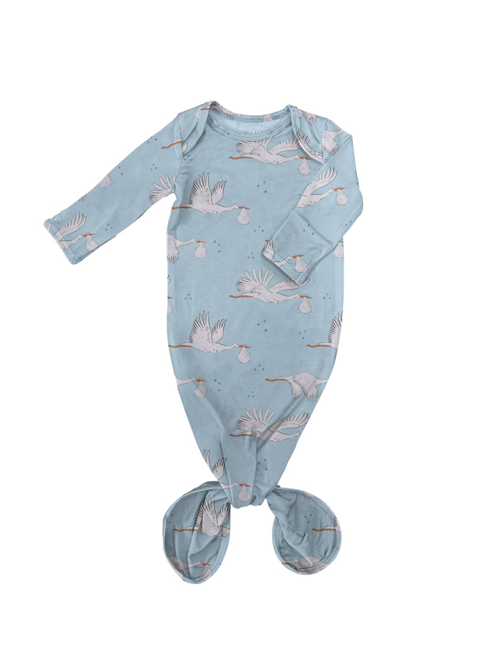Baby Boy Blue Storks - Knotted Infant Gown  - Premium Baby Sleepwear from Goosies - Just $29.95! Shop now at Pat's Monograms