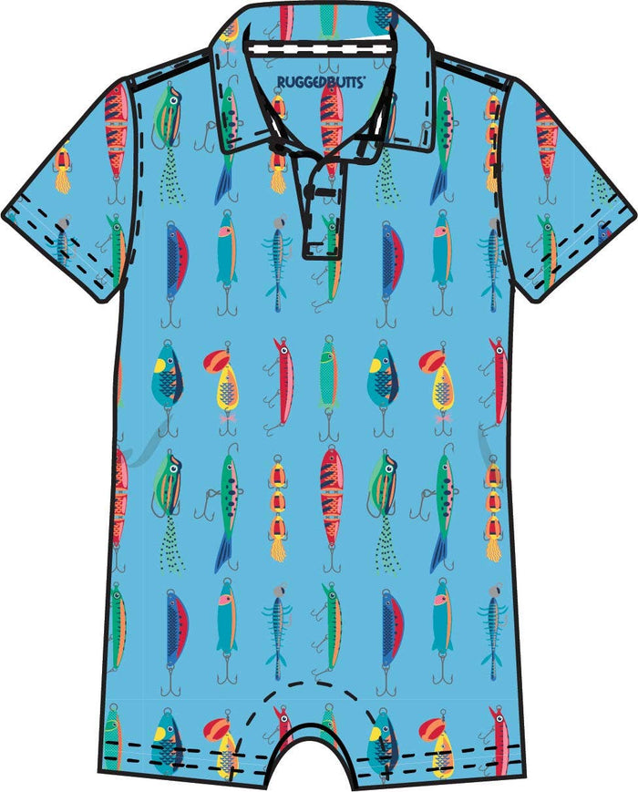 Baby Boys Gone Fishin Performance Polo Romper - Premium  from RuffleButts + RuggedButts - Just $39.95! Shop now at Pat's Monograms