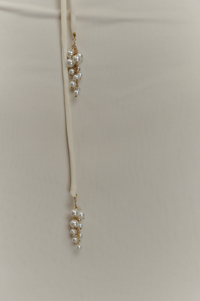 Beryl Slinky Maxi Dress With Pearls - Ivory