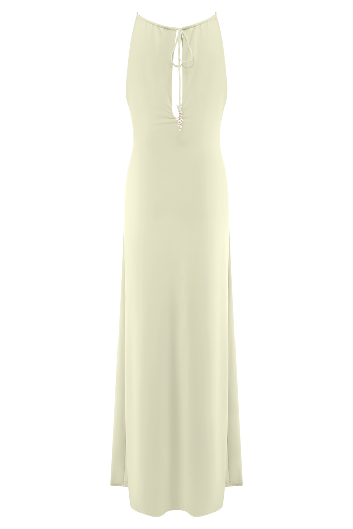 Beryl Slinky Maxi Dress With Pearls - Ivory