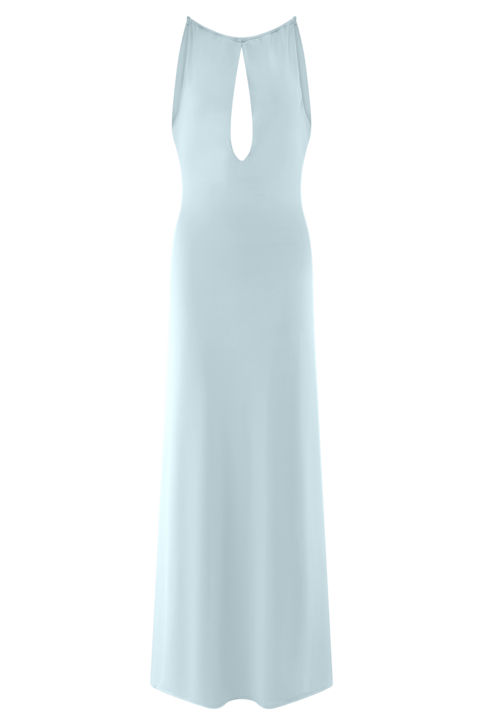 Beryl Slinky Maxi Dress With Pearls - Pale Blue