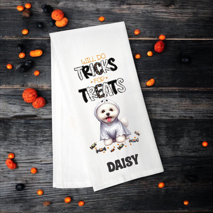 Bichon Frise - Will Do Tricks for Treats Tea Towel - Premium Kitchen Towel from Pat's Monograms - Just $14.95! Shop now at Pat's Monograms