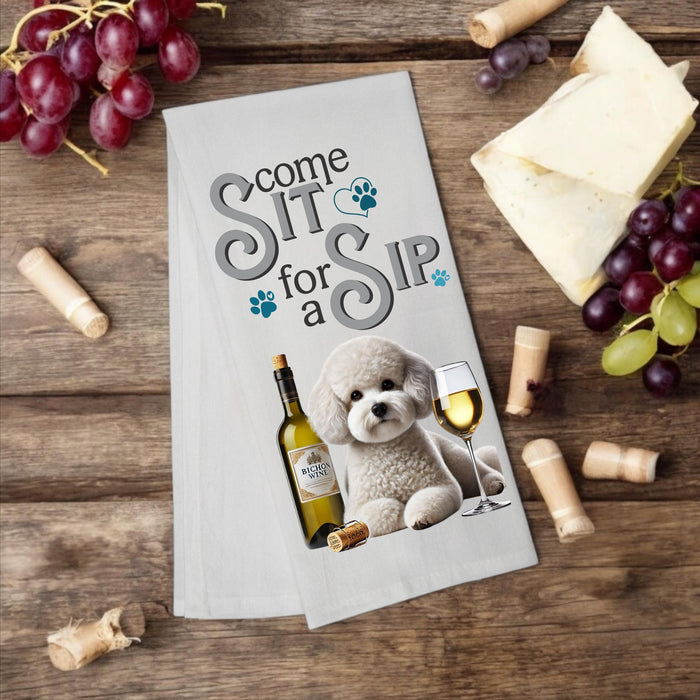 Bichon Frise "Come Sit for a Sip" Tea Towel  personalized gift for dog mom - Premium Kitchen Towel from Pat's Monograms - Just $14.95! Shop now at Pat's Monograms