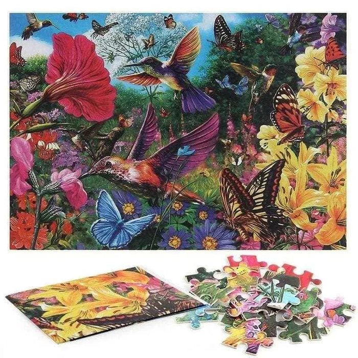Close-up of assembled Birds and Flowers puzzle showcasing intricate details