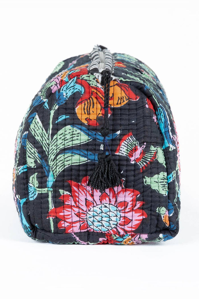 Black Floral print Quilted Cotton Toiletry Bag Set - Premium Cosmetic Bag from LA Soul - Just $42.95! Shop now at Pat's Monograms