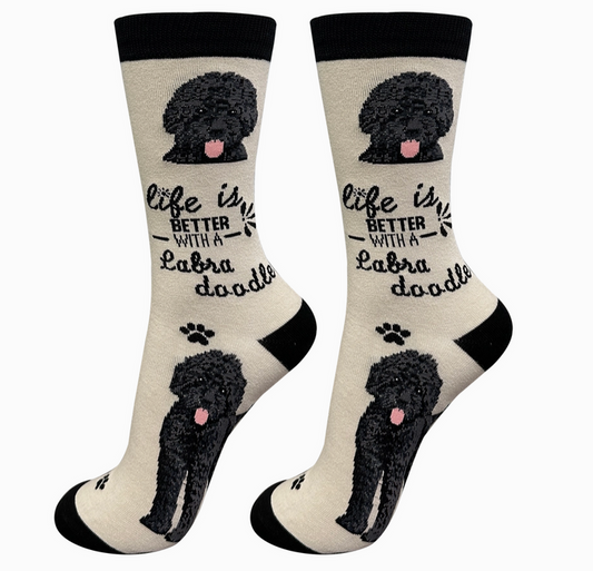 Black Labradoodle - Life is Better Socks - Premium Socks from Sock Daddy - Just $10.95! Shop now at Pat's Monograms