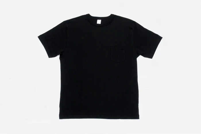Iron Shop Provisions black Pima cotton t-shirt with a front chest pocket on white background