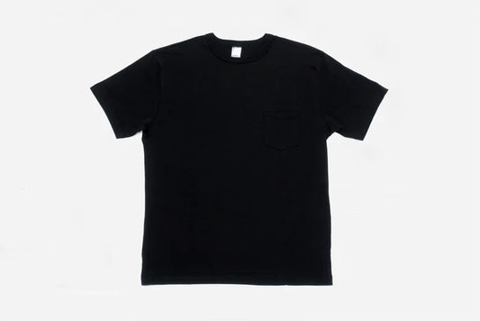 Iron Shop Provisions black Pima cotton t-shirt with a front chest pocket on white background
