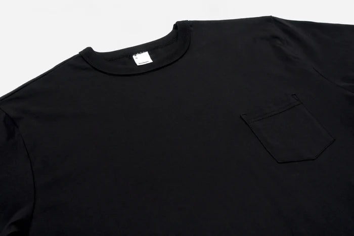 Black cotton Pima pocket t-shirt with crew neck on white background from Iron Shop Provisions
