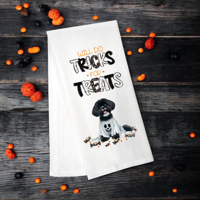Black Shih Tzu - Will Do Tricks for Treats Tea Towel - Premium Kitchen Towel from Pat's Monograms - Just $14.95! Shop now at Pat's Monograms
