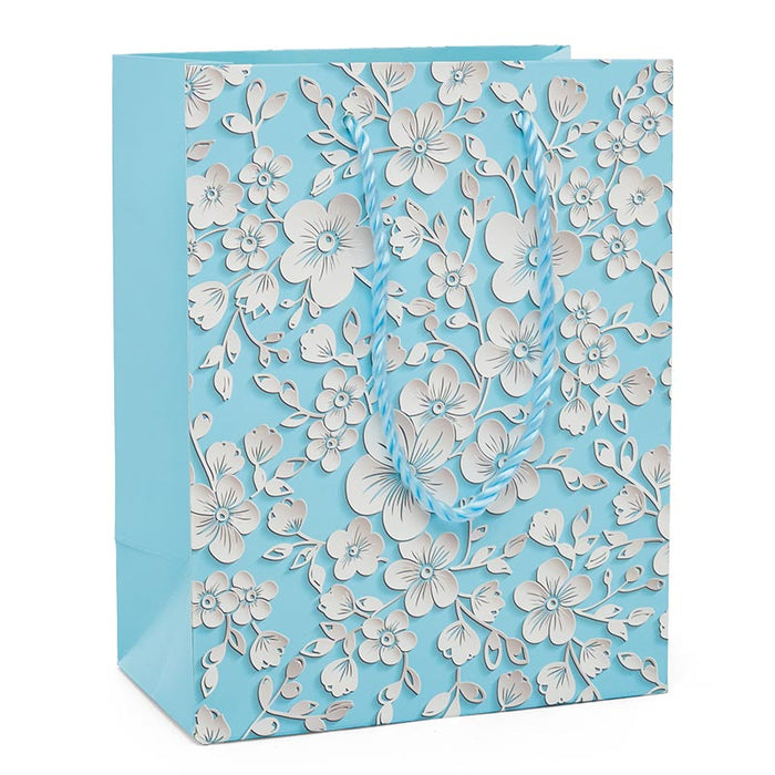 Blue Embossed Flowers Medium Totes Pack of 12