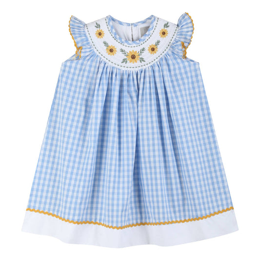 Blue Gingham Sunflower Smocked Bishop Dress - Premium Baby & Toddler Dresses from Lil Cactus - Just $42.95! Shop now at Pat's Monograms