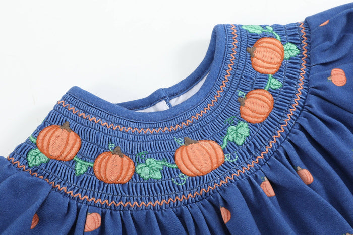 Blue Pumpkin Print Knit Smocked Romper - Premium  from Lil Cactus - Just $36! Shop now at Pat's Monograms