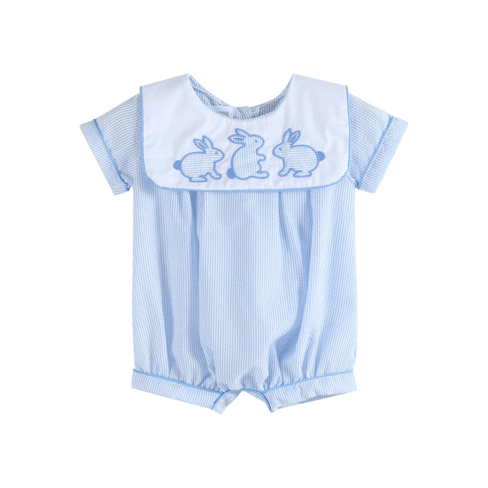 Blue Stripe Bunny Romper - Premium Baby & Toddler Outfits from Lil Cactus - Just $38.95! Shop now at Pat's Monograms