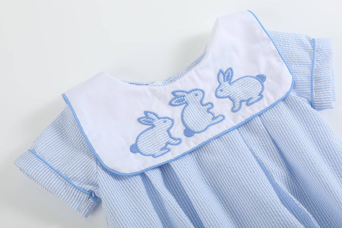 Blue Stripe Bunny Romper - Premium Baby & Toddler Outfits from Lil Cactus - Just $38.95! Shop now at Pat's Monograms