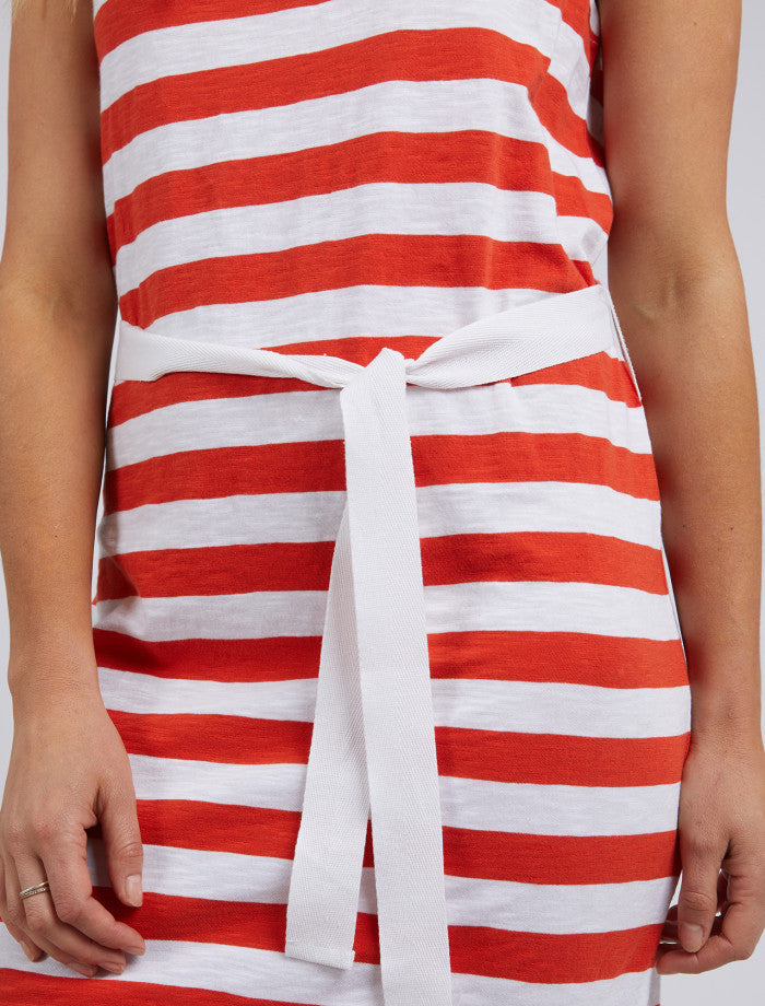 Orange & White Stripes Sleeveless Midi Dress with Side Splits | Foxwood