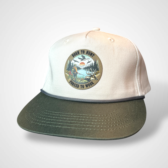 Born to Hunt Forced to Work Patch Hat - Premium Hat from Pat's Monograms - Just $32.95! Shop now at Pat's Monograms