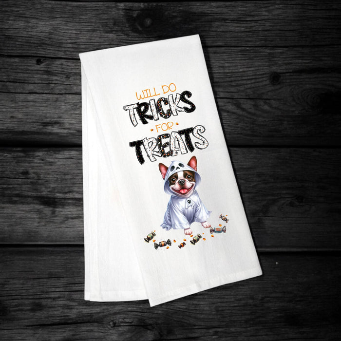 Boston Terrier, Will Do Tricks for Treats Tea Towel, Boston Terrier Mom, Kitchen Towel, Dish Towel, Flour Sack Towel, Dog Lover Gift - Premium  from Pat's Monograms - Just $15.22! Shop now at Pat's Monograms