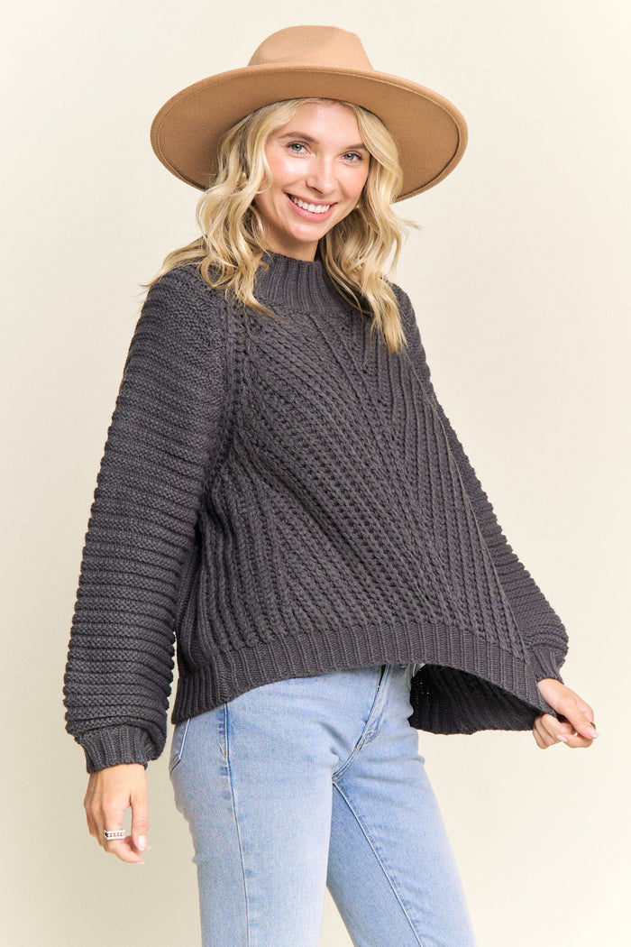 CABLE KNIT MOCK NECK SWEATER