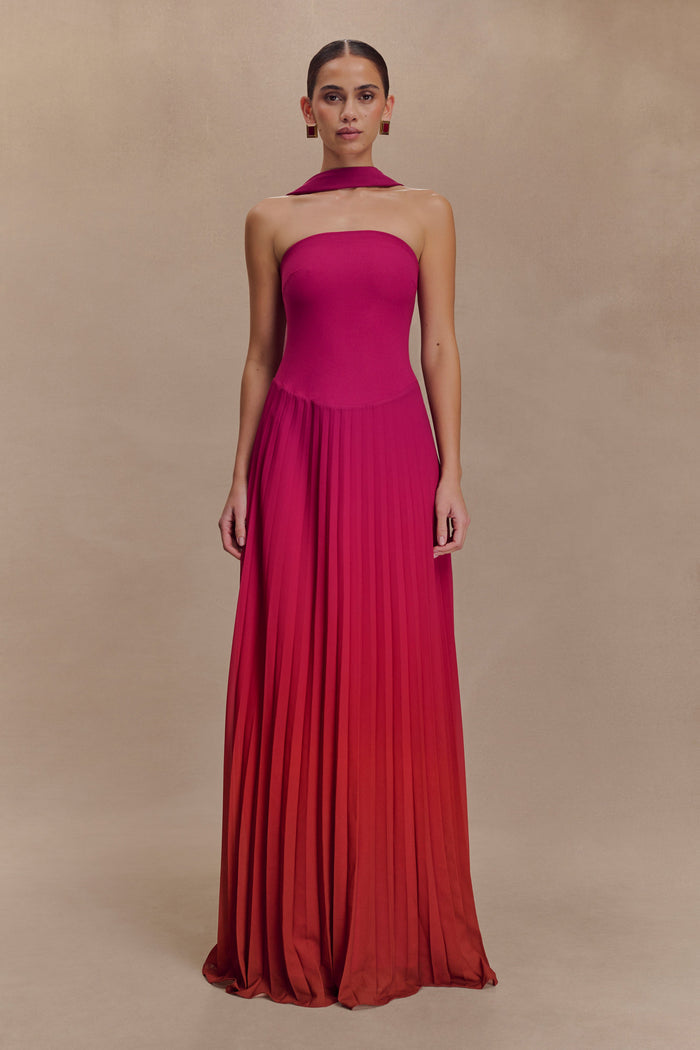 Caira Chiffon Scarf Maxi Dress - Ombre Dark Pink