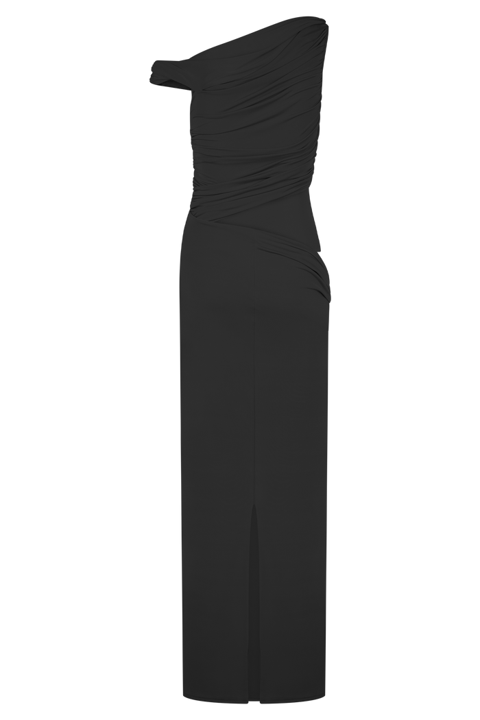 Callen One Shoulder Slinky Maxi Dress - Black