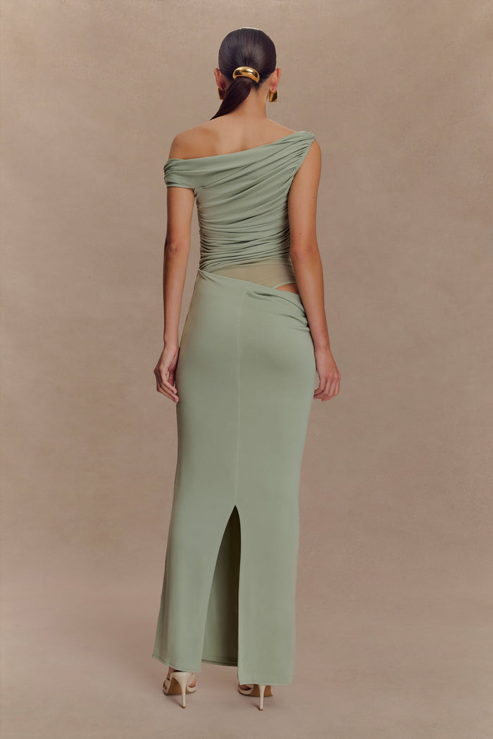 Callen One Shoulder Slinky Maxi Dress - Sage