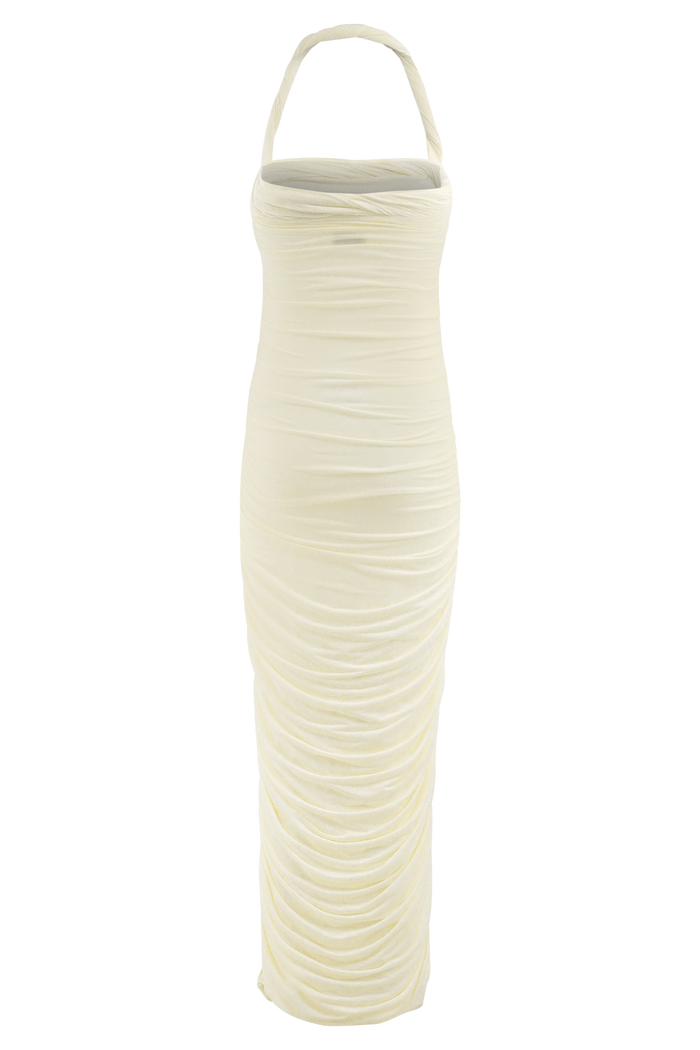Camila Ruched Halter Midi Dress - Ivory