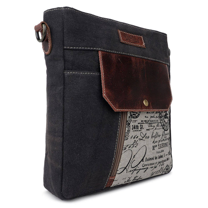 Canvas & Leather Women's Crossbody Bag - Silver/Onyx - Premium crossbody from Sixtease Bags USA - Just $44.95! Shop now at Pat's Monograms