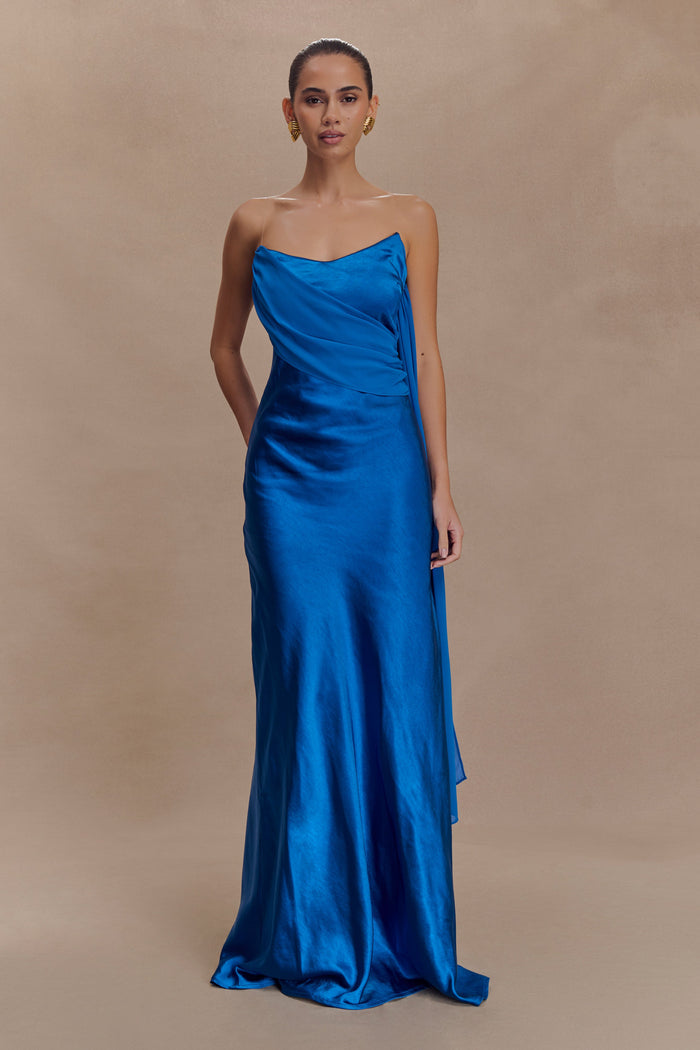 Carah Satin And Chiffon Maxi Dress - Cobalt