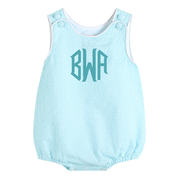 Classic Turquoise Seersucker Baby Bubble Romper - Premium Baby & Toddler Outfits from Lil Cactus - Just $32.95! Shop now at Pat's Monograms
