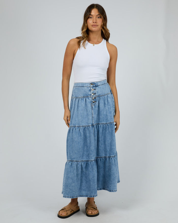 Coco Denim Maxi Skirt (Light Blue) | Womens Denim Skirts | Gretel Lane