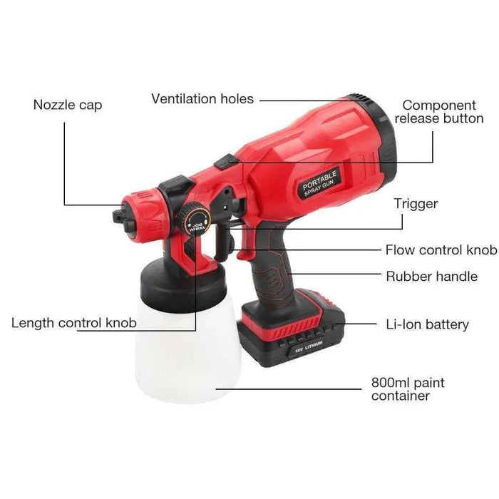 Cordless spray gun paint sprayer for DIY painting airbrush 800ml capacity