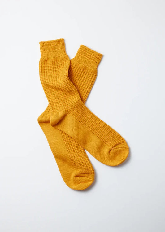 Cotton Waffle Crew Sock- Mustard