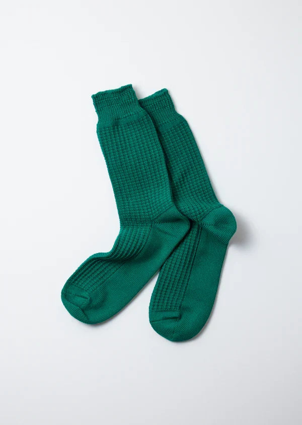 Cotton Waffle Crew Sock- Sea Green