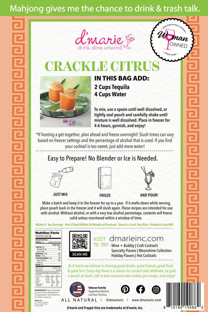 Crackle Citrus Mahjong Cocktail - Ready-To-Freeze Cocktail - Premium drink mix from d'marie inc. - Just $17! Shop now at Pat's Monograms