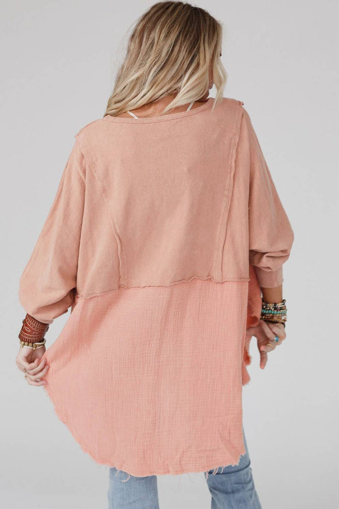 CRINKLE RAW HEM OVERSIZED BLOUSE