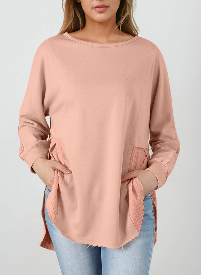 CRINKLE RAW HEM OVERSIZED BLOUSE