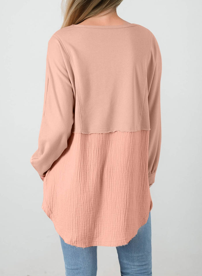 CRINKLE RAW HEM OVERSIZED BLOUSE