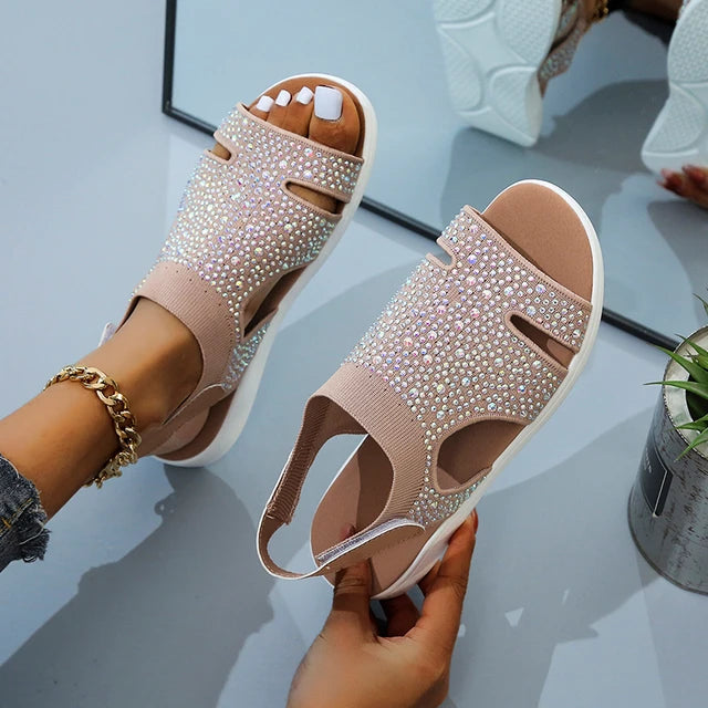 Crystal-Embellished Casual Slippers for Women – Stylish & Comfortable