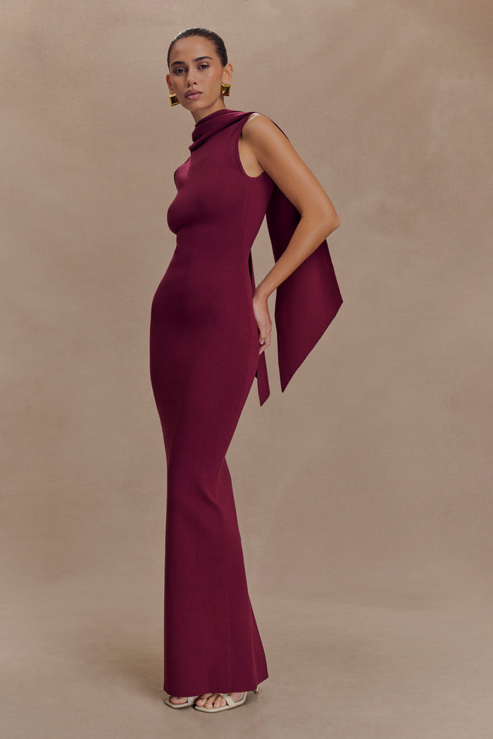Darby Knit Scarf Maxi Dress - Merlot