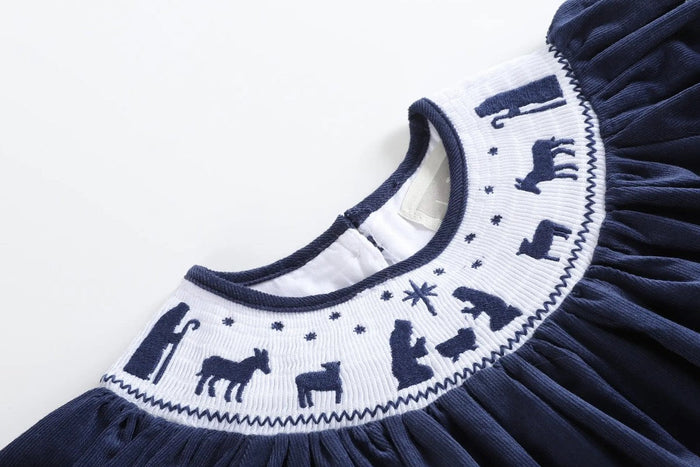 Dark Blue Corduroy Nativity Smocked Dress - Premium Baby & Toddler Dresses from Lil Cactus - Just $32.95! Shop now at Pat's Monograms