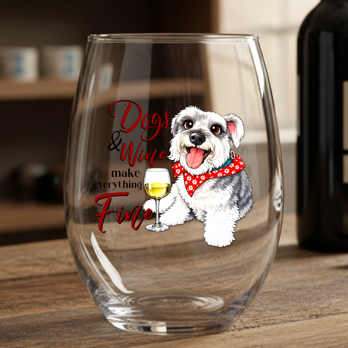 "Dogs and Wine" - Custom Pet Caricature Wine Glass - Premium drinkware from Pat's Monograms - Just $16.95! Shop now at Pat's Monograms