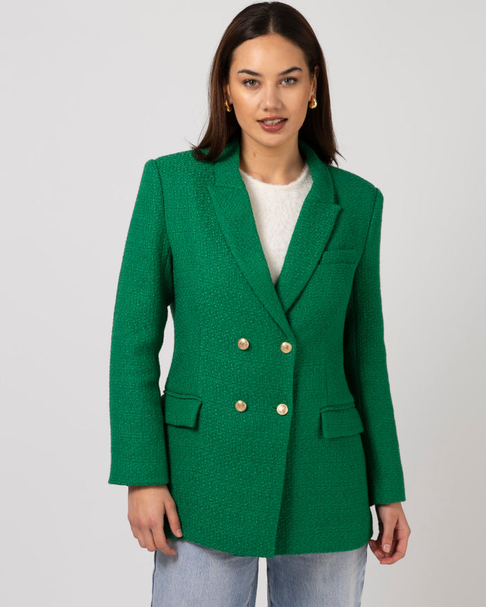 longline jade green boucle blazer | Stella + Gemma