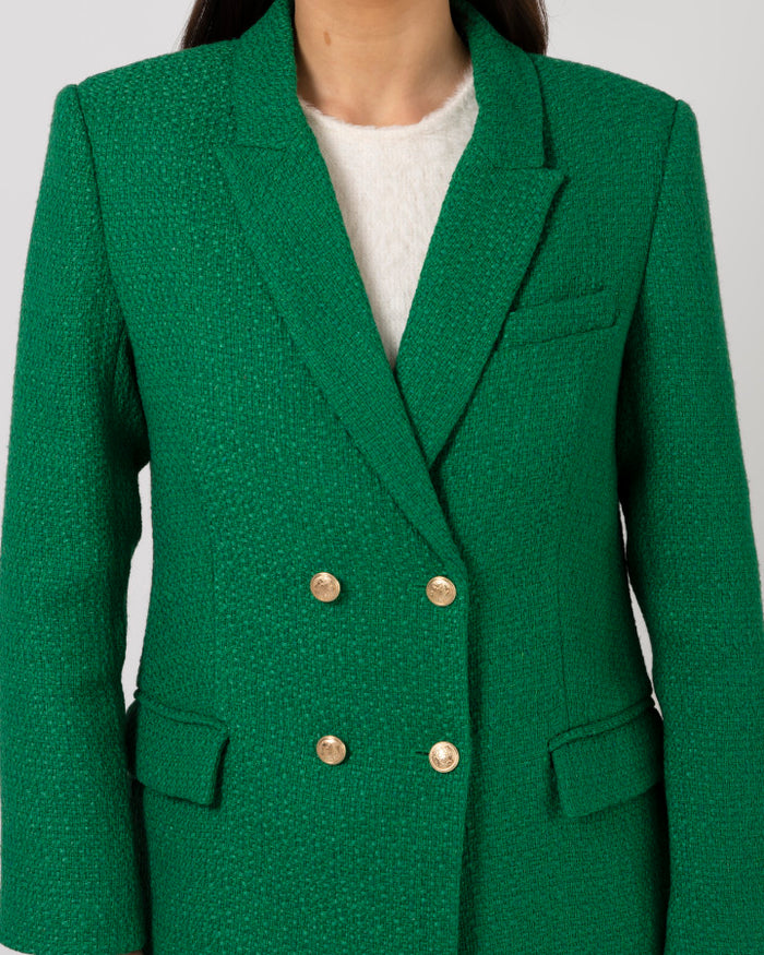 double-breasted Green blazer with gold buttons | Stella + Gemma