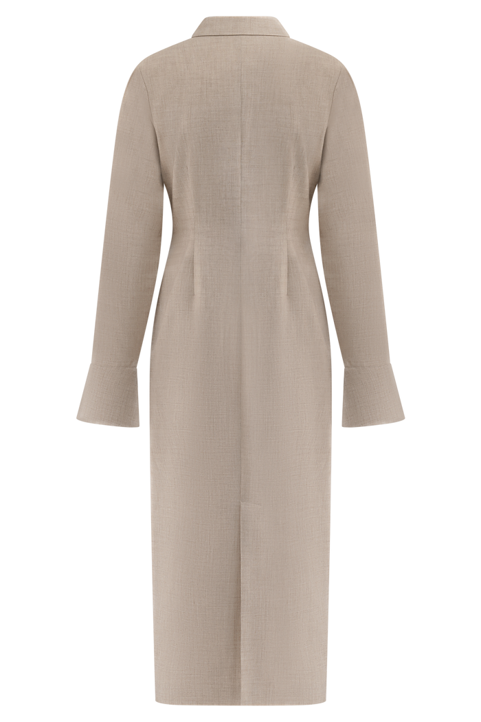 Dorian Fitted Shirt Midi Dress - Wheat Marle