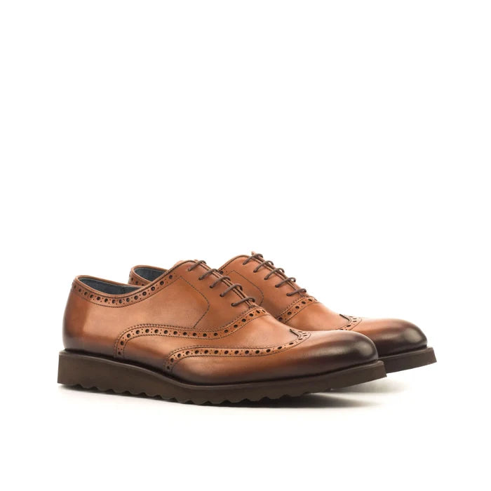 Dyami full brogue brown leather wingtip dress shoes for men
