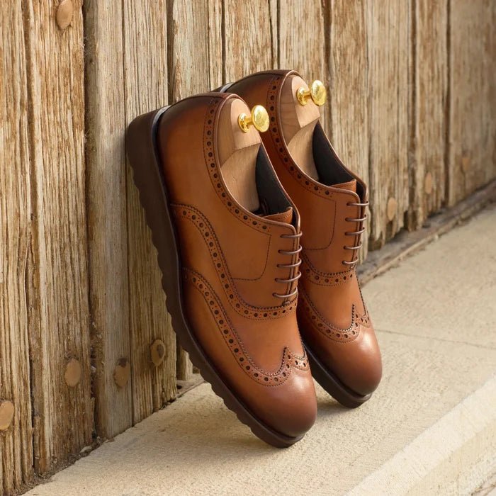 Dyami full brogue brown leather wingtip dress shoes for men