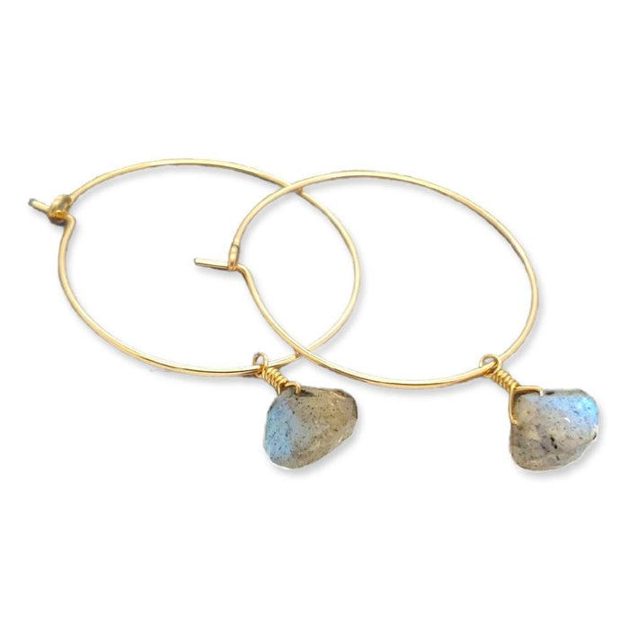 Earrings - Labradorite Drop Hoops (14k Gold Fill) by Foamy Wader