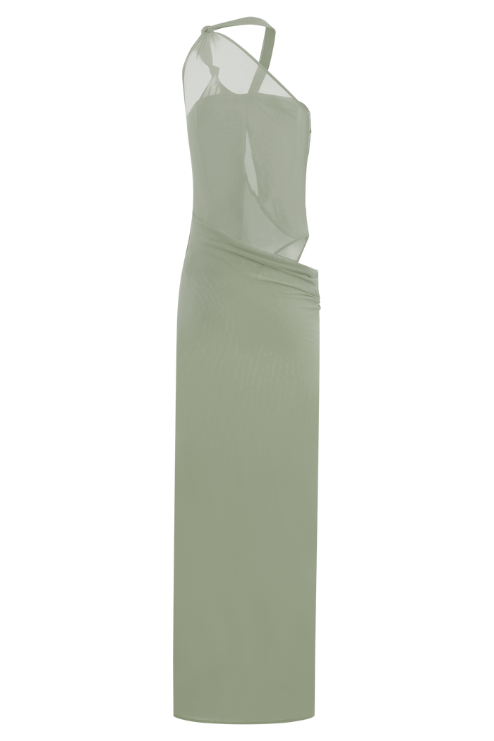 Edwina Knotted Mesh Maxi Dress - Sage