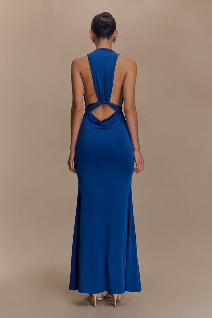 Elke Slinky V Neck Maxi Dress - Cobalt